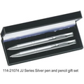 JJ Series Pen and Pencil Gift Set in Black Velvet Gift Box - Silver